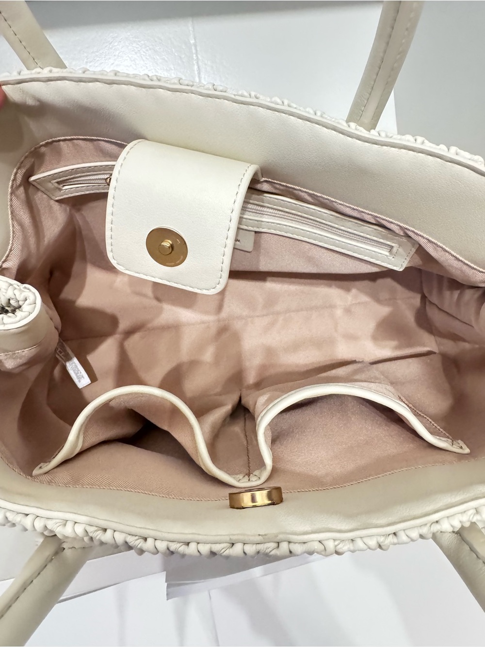 Sam Edelman NWOT Ivory Woven Tote Bag Structured Top Handle with Dust Bag - Picture 9 of 12